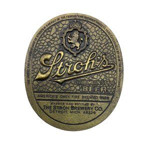 Strohs Beer Promo Belt Buckle Bohemian Style Vintage 70s Brass Detroit Lion